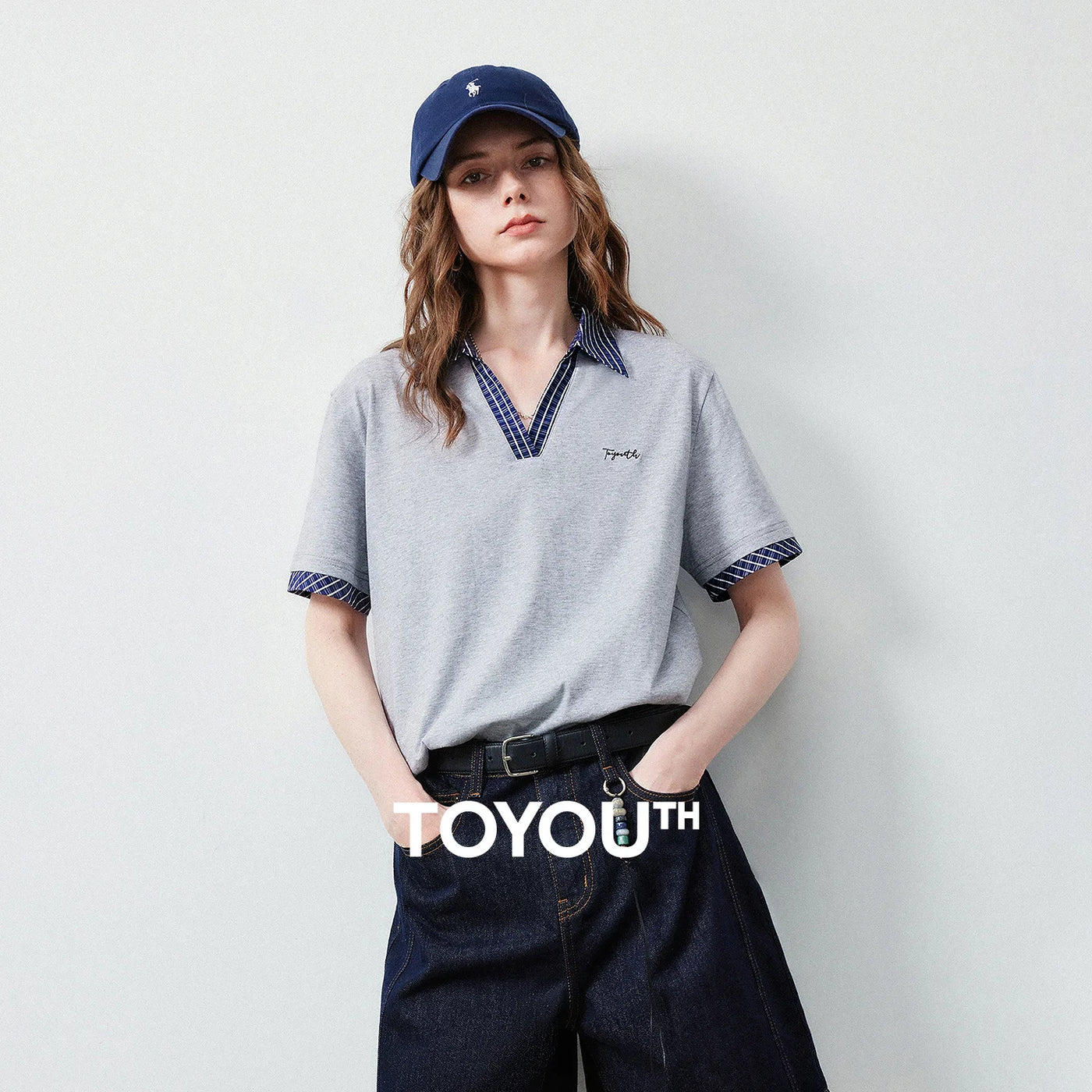 Camiseta Polo Feminina de Algodão Antibacteriano Xadrez