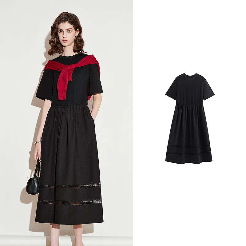 Vestido Midi de Liocel com Detalhes Vazados Black
