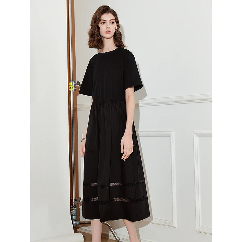 Vestido Midi de Liocel com Detalhes Vazados