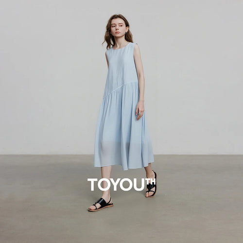 Vestido Midi de Viscose sem Manga e Caimento Solto