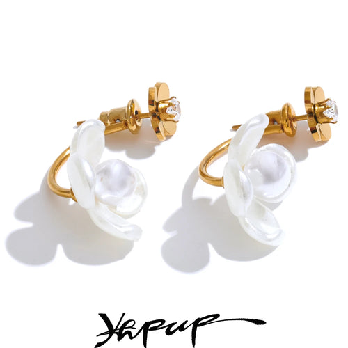 Brinco Flor com Pérola Aço Inoxidável Ouro