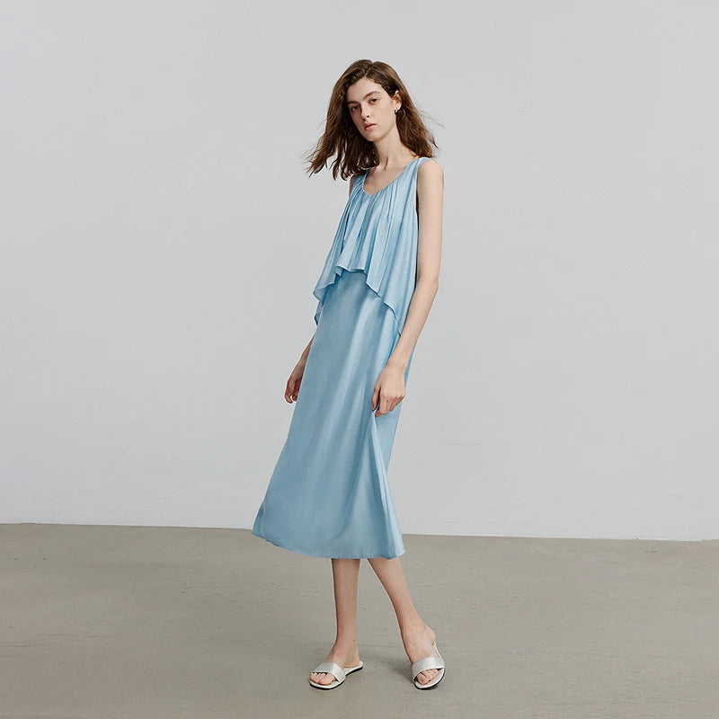 Vestido de Alças Midi com Decote V