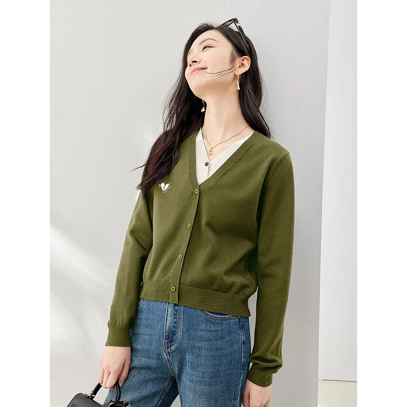 Cardigan Feminino Efeito Duas Peças com Decote V