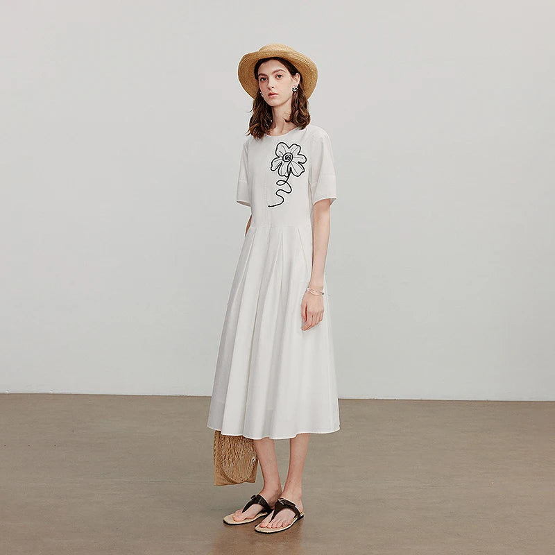 Vestido Jeans Midi Floral Bordado