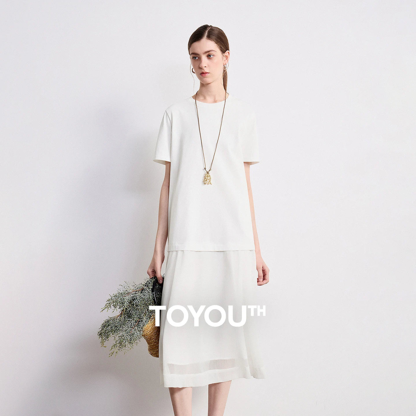 Vestido Midi de Chiffon Bicolor Efeito Duas Peças