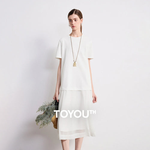Vestido Midi de Chiffon Bicolor Efeito Duas Peças
