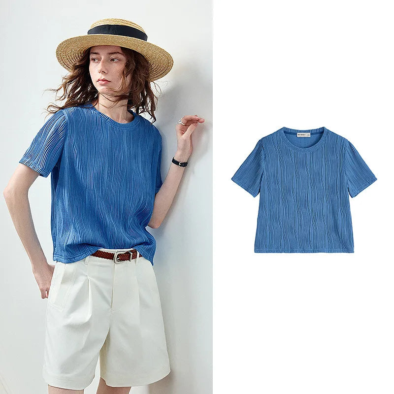 Blusa Feminina Texturizada com Gola Redonda
