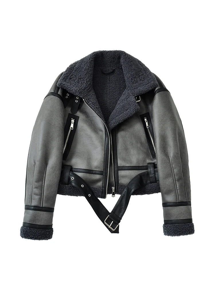 Casaco Curto Feminino com Pelo para Inverno Grey
