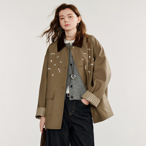 Trench Coat Feminino Midi com Recortes Coloridos