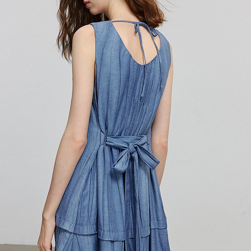 Vestido Midi de Viscose sem Manga com Decote V