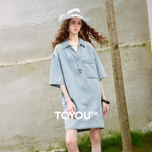 Vestido Polo Curto Jeans Manga 3/4