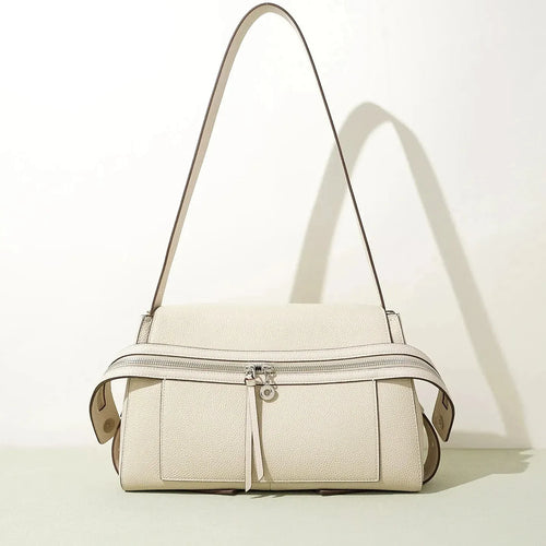 Bolsa Feminina de Couro Legítimo Baguete com Alça Única e Bolsos Internos