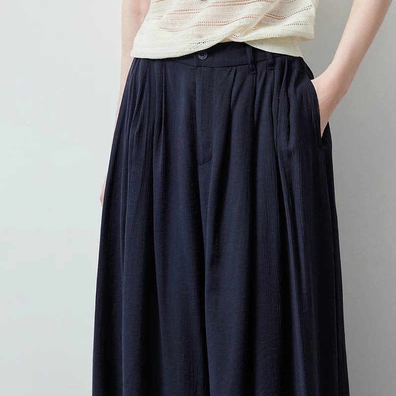 Calça Pantalona Feminina Azul-Marinho com Cós Elástico