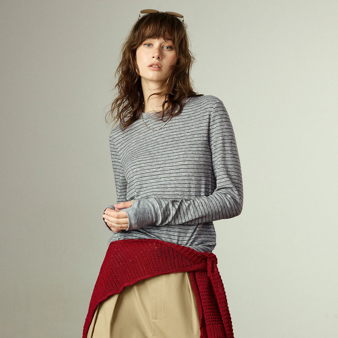Blusa Feminina Listrada Manga Longa com Toque Cashmere