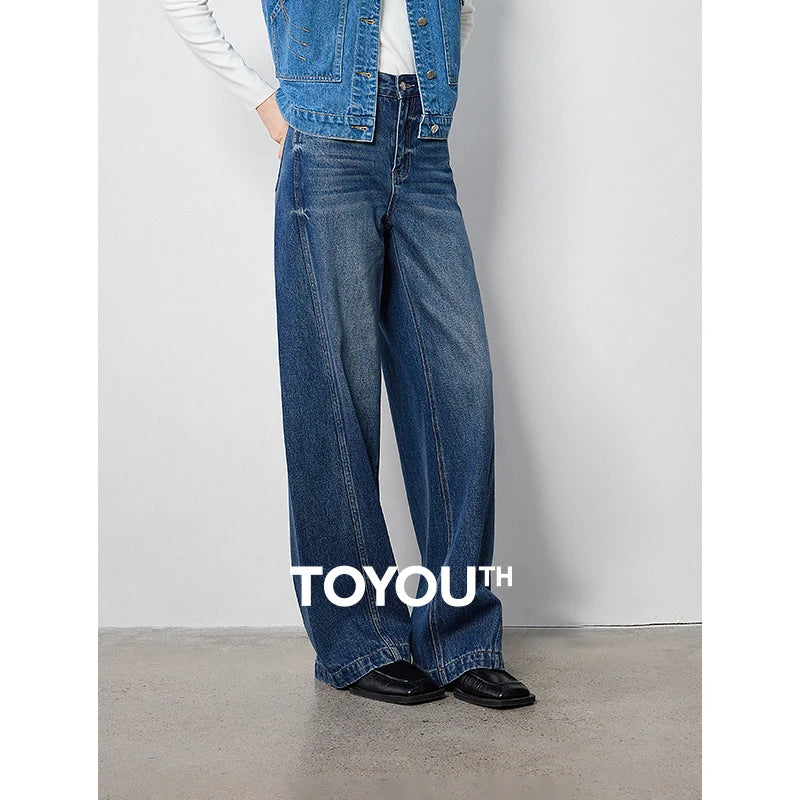 Calça Jeans Feminina Wide Leg Cintura Alta com Fenda
