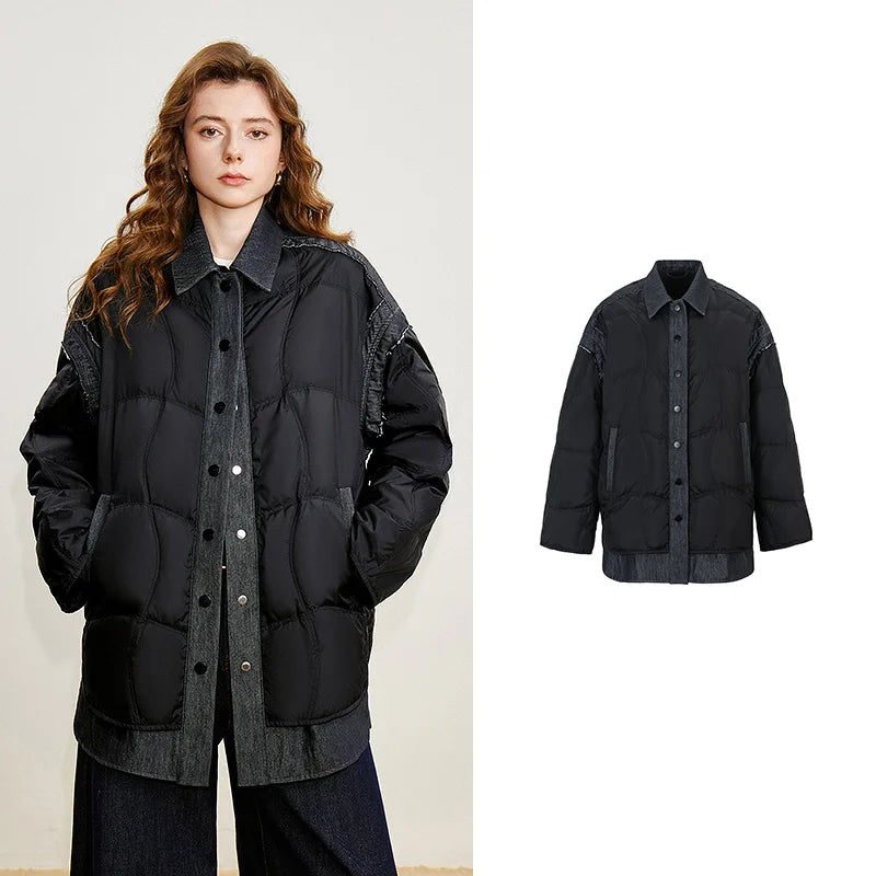 Jaqueta Puffer Feminina 90% Plumas com Gola Lapela Dupla black
