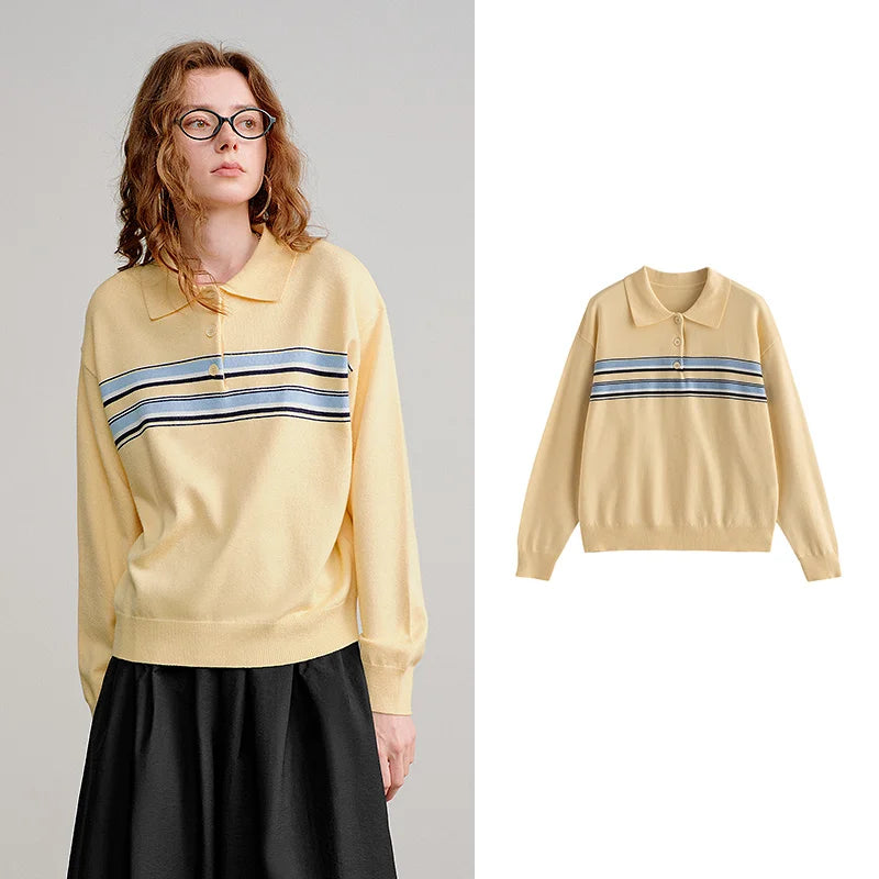 Polo de Tricô Feminina Listrada em Viscose com Botões