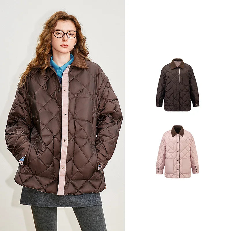 Parka Feminina 90% Plumas com Gola Lapela brown