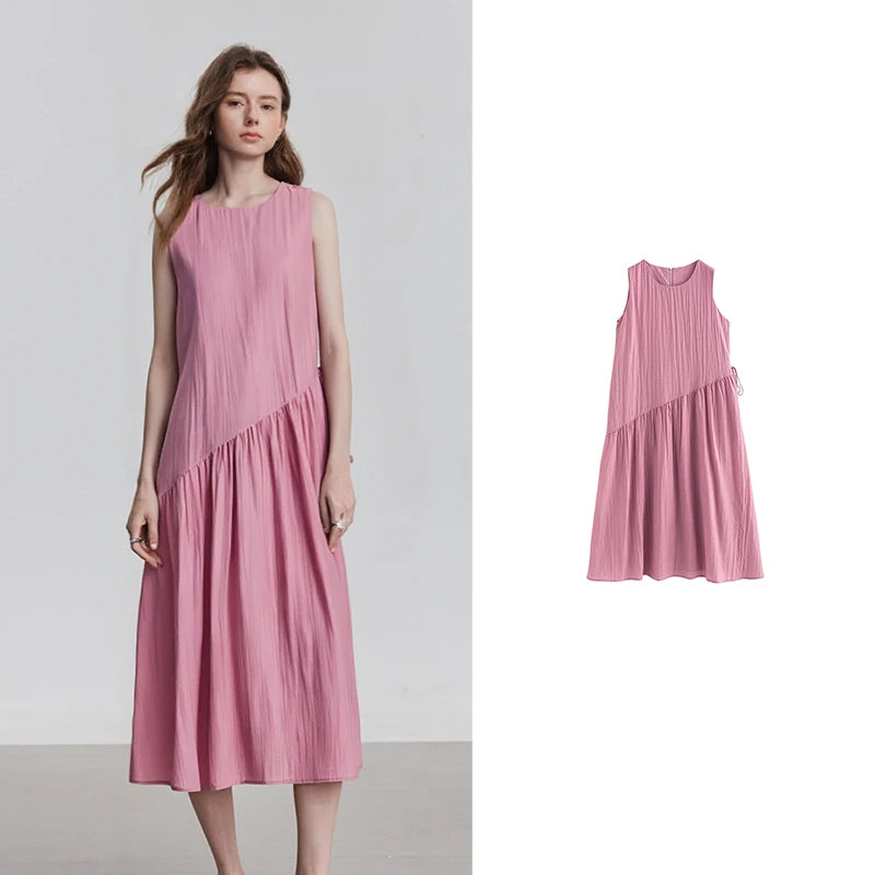 Vestido Midi de Viscose sem Manga e Caimento Solto Rose Red