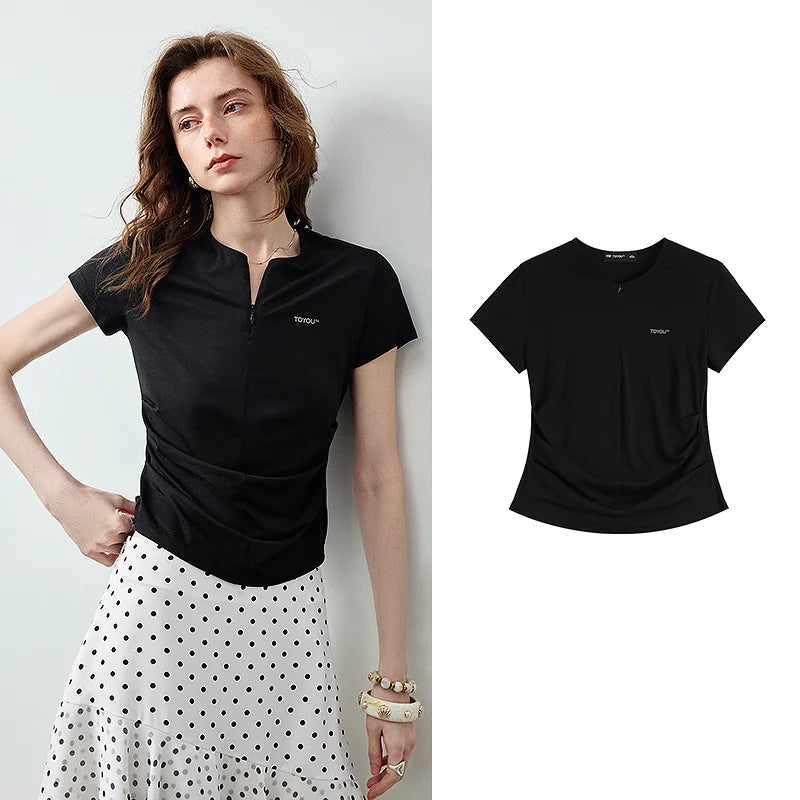 Camiseta Feminina de Modal com Decote Duplo