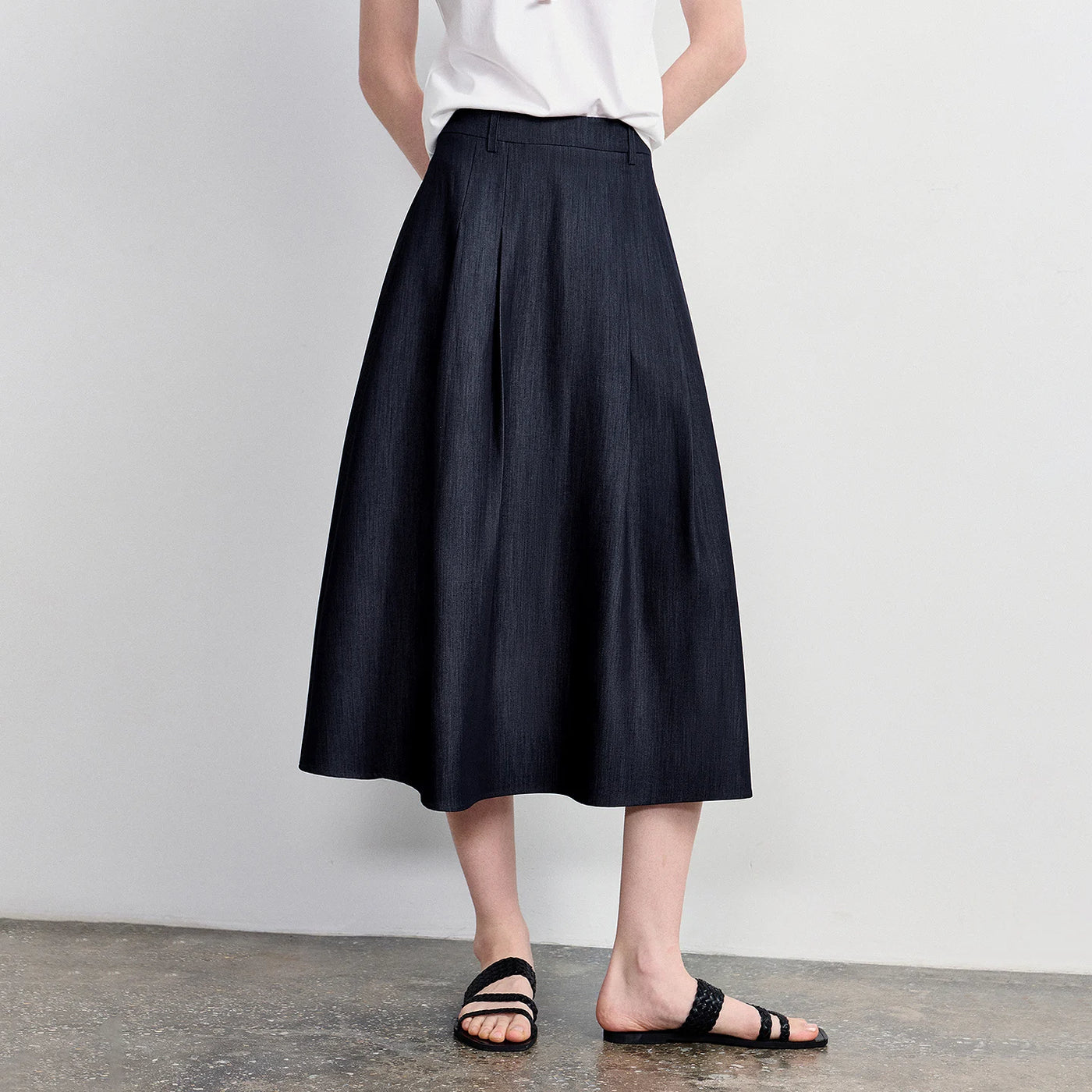Saia Jeans Midi Feminina Plissada