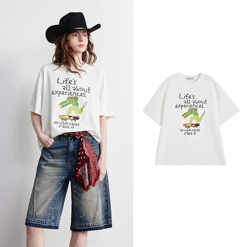 Camiseta Feminina de Liocel e Algodão com Letras