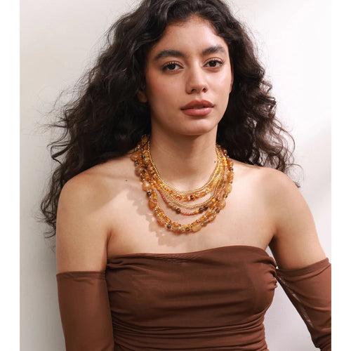 Yhpup Waterproof 2025 Handmade Beads Bohemia Jewelry Autumn Winter Stainless Steel Layered Resin Chain Bib Statement Necklace