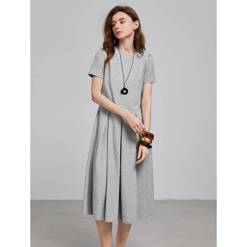 Vestido Midi de Algodão com Bordado e Manga Curta