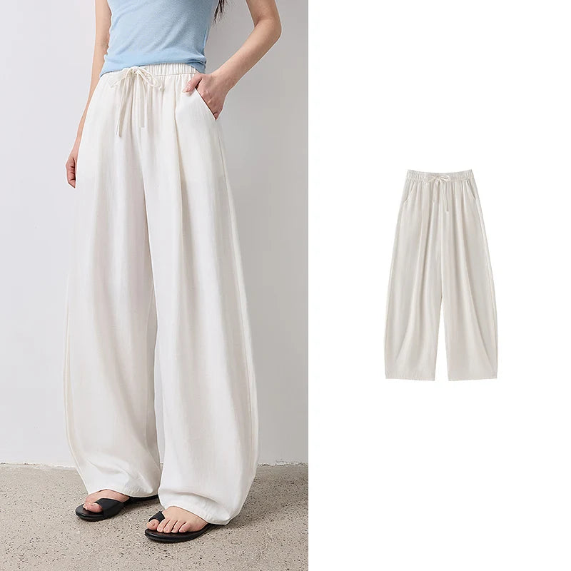 Calça Barrel Feminina Texturizada com Cós Elástico