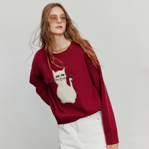 Suéter de Tricô com Jacquard de Gato
