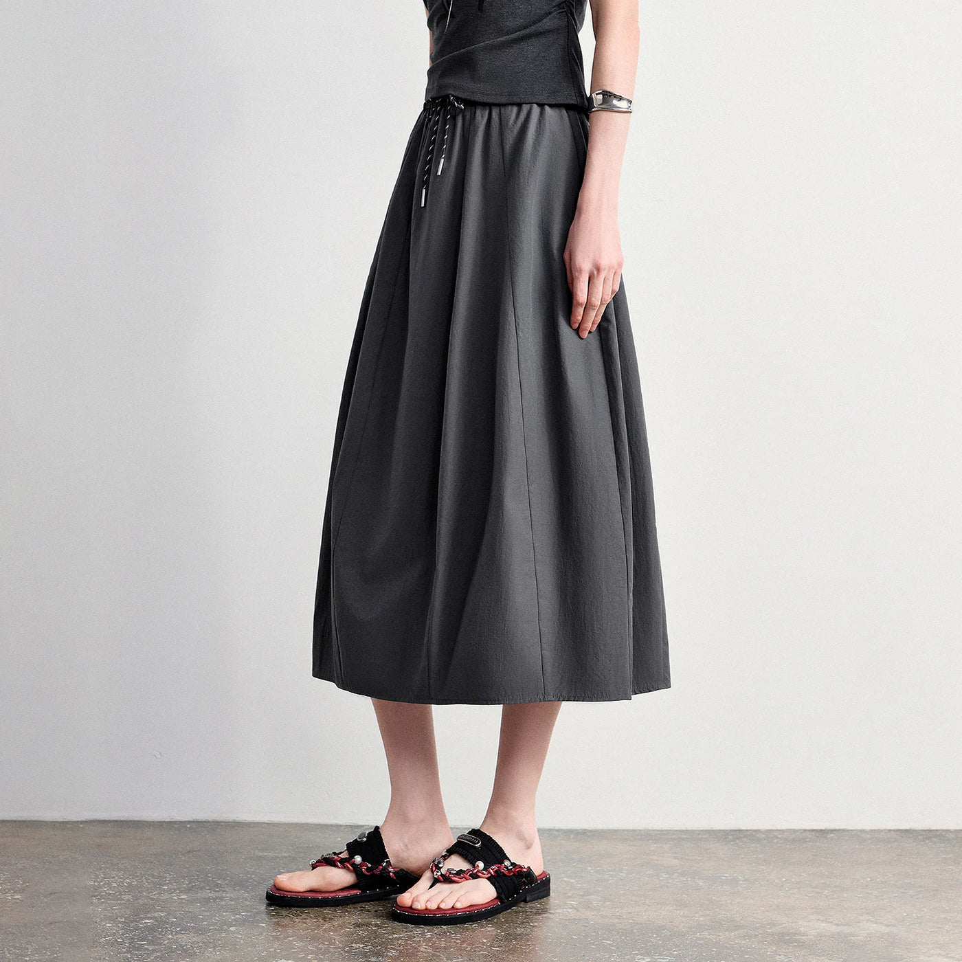 Saia Midi Feminina Patchwork com Cós Elástico