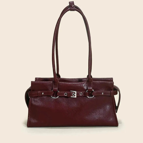 Bolsa feminina de couro legítimo vintage estilo baguete para ombro longo