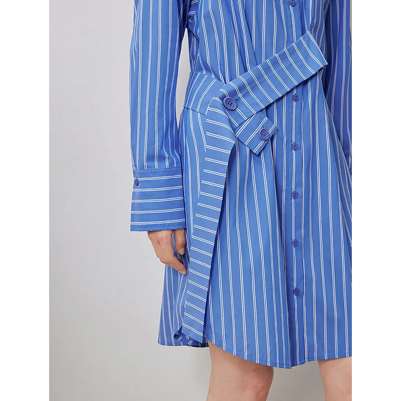 Vestido Chemise Curto Listrado Manga Longa