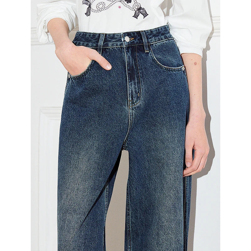 Calça Jeans Feminina Wide Leg Estonada Cintura Baixa