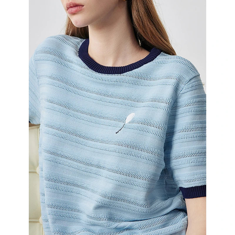 Blusa Feminina de Tricô Vazado Color Block