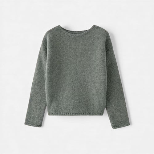 Suéter Feminino Tricotado de Inverno Off-Shoulder Cinza