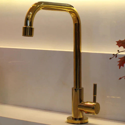 Torneira para banheiro Elegância Bica Móvel Monocomando em Dourado Brilhante.