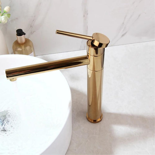 Torneira para banheiro Elegância Monocomando Bica Alta em Dourado Fosco.