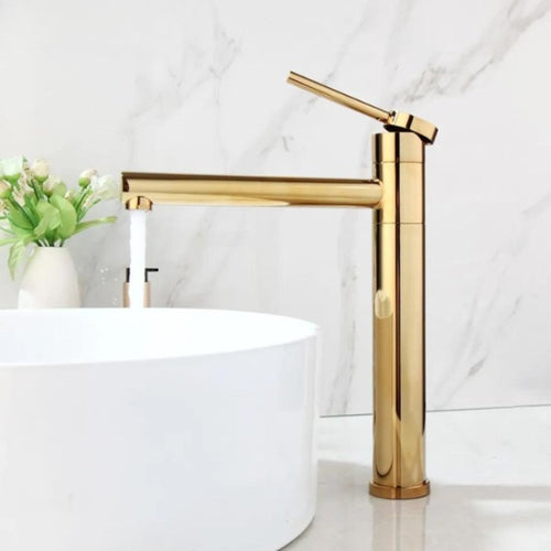 Torneira para banheiro Elegância Monocomando Bica Alta em Dourado Fosco.