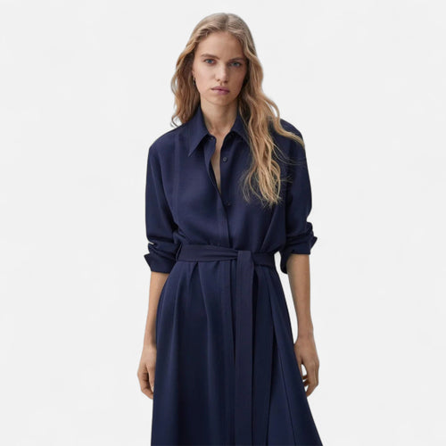 Vestido Camisa Midi em Algodão com Cinto para Mulheres - Corte Slim