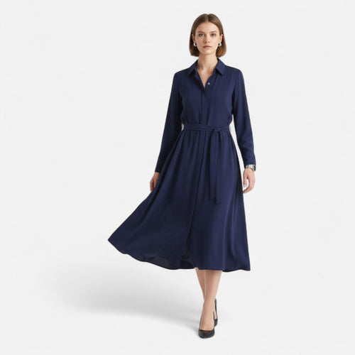 Vestido Camisa Midi em Algodão com Cinto para Mulheres - Corte Slim