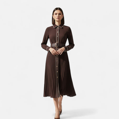 Vestido Midi de Chiffon para Mulheres – Elegância com Gola Reversa e Estilo Sofisticado
