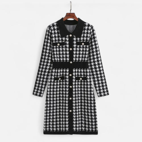 Vestido Tubinho Feminino em Preto e Branco Pied-de-Poule Preto