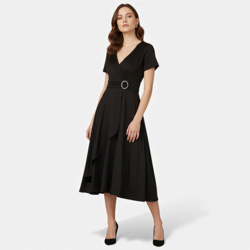 Vestido de Festa Assimétrico com Decote em V e Strass para Mulheres