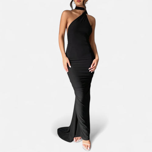 Vestido de Festa com Decote Costas Nuas e Laço - Elegância e Sofisticação Preto