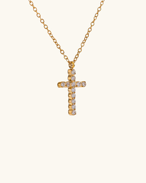 Yhpup Delicate Shiny Cubic Zirconia 316L Cross Pendant Necklace for Women Stainless Steel High Quality Jewelry Water Resistant