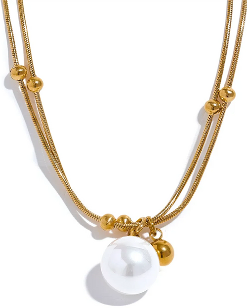 Yhpup Elegant Imitation Pearls Stainless Steel Round Beads Chain Pendant Necklace for Women Gold Silver Color Korean Jewelry