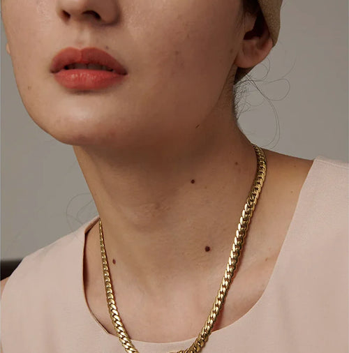 Yhpup Heart Chain Necklace Stainless Steel for Women Fashion Metal Texture Flat Collar Waterproof Necklace Girlfriend Gift