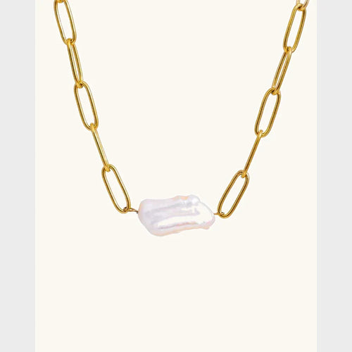 Yhpup Stainless Steel Natural Pearl Pendant Necklace Metal Chain High Quality Jewelry Gold Color Collar for Women Girls Gift