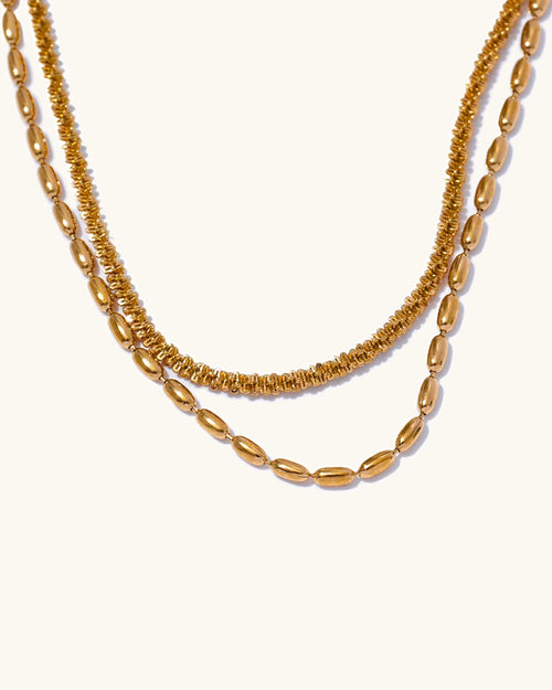 Yhpup Tarnish Resistant Stainless Steel Chic Beads Chain Double Layered Overlay Exquisite Necklace Collar Jewelry Wholesale Gift